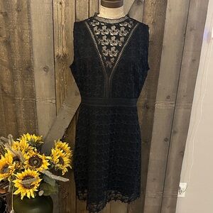 Sam Edelman Sleeveless Black Star Lace Rocker Cocktail Mini Dress Size 12